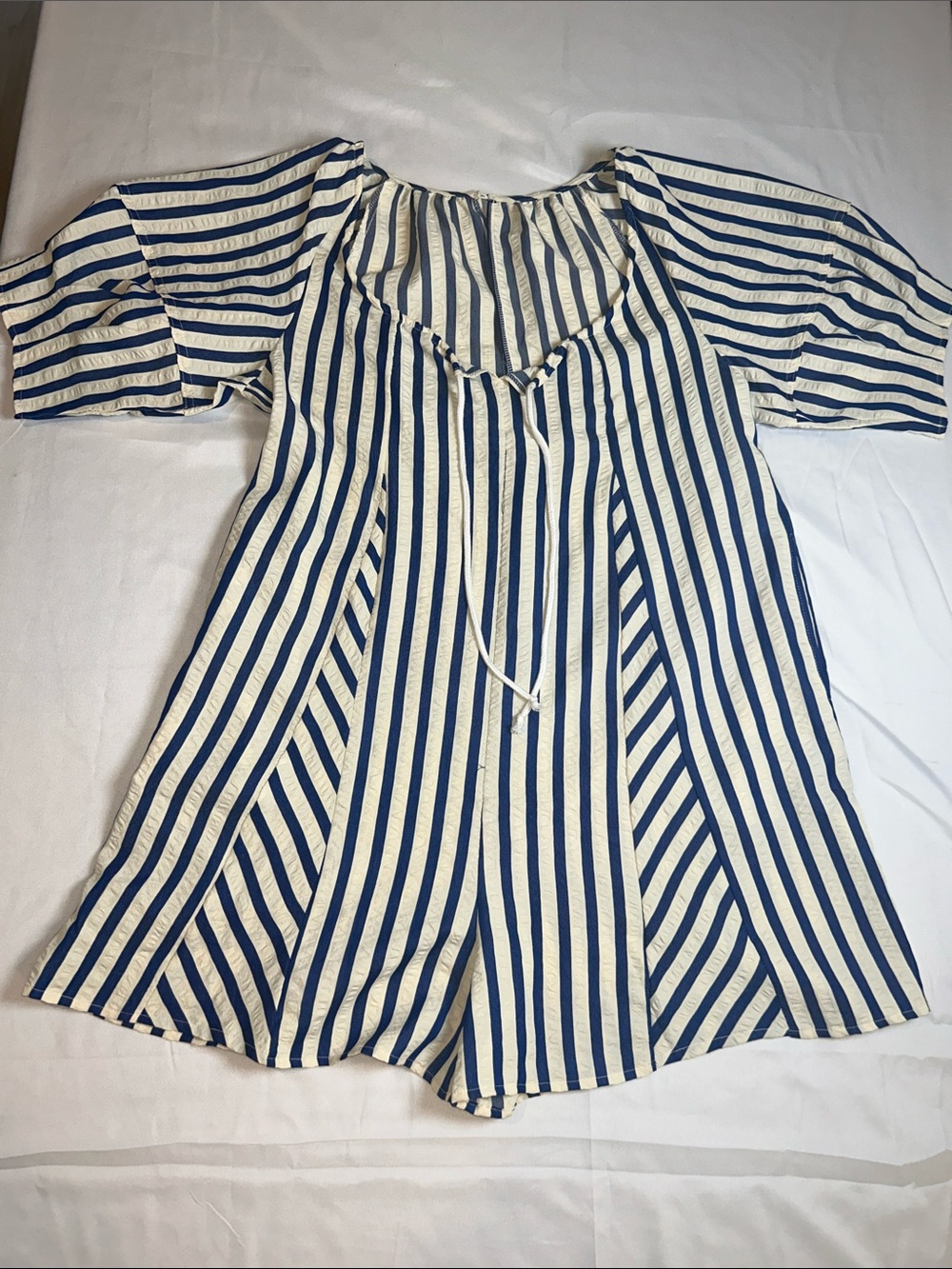 Blue and White Striped Romper